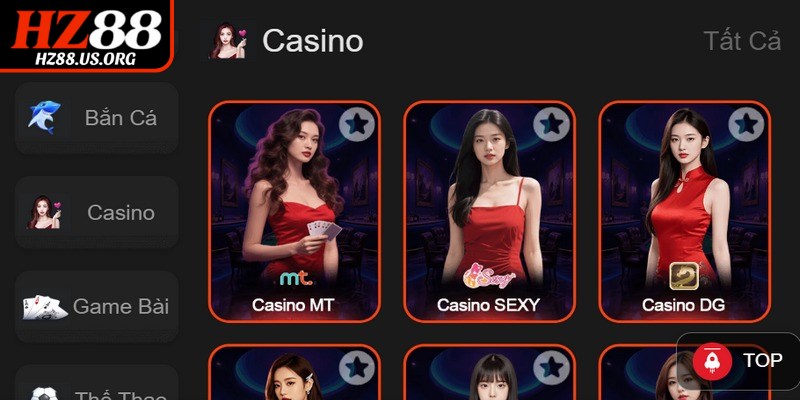 Sảnh casino HZ88 được xây dựng theo mô hình sòng bạc quốc tế